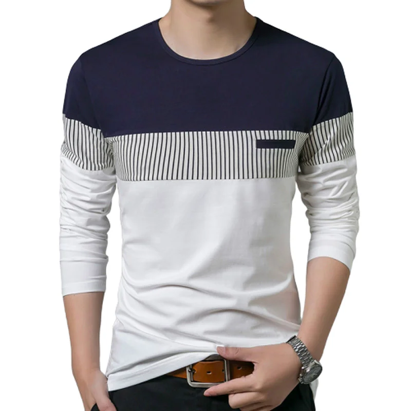 T-Shirt Men T-shirt long Sleeve Casual Mens O-Neck T Shirts Men TShirt Clothing Fashion Patchwork Cotton Fashion Men's Tee Tops