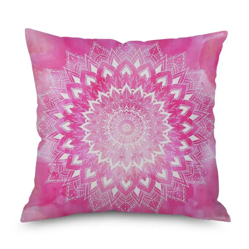 Folk Style Pink Geometric Pillow Nordic Deer Head Cat Mandala Flower Cushion Square Flamingo Elephant Pattern For Home Decor