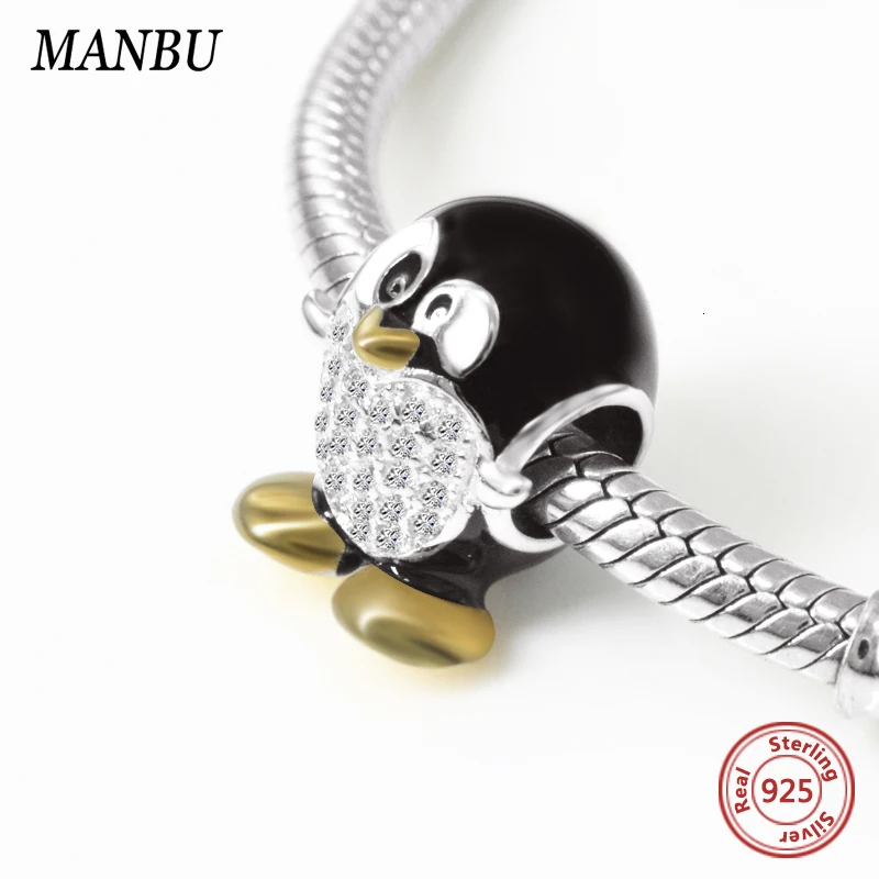 ManBu 925 пробы серебряные амулеты милые zc сердце Пингвин бусины подходят pandora Браслеты модные круглые шарики для украшений изготовление для женщин Подарки
