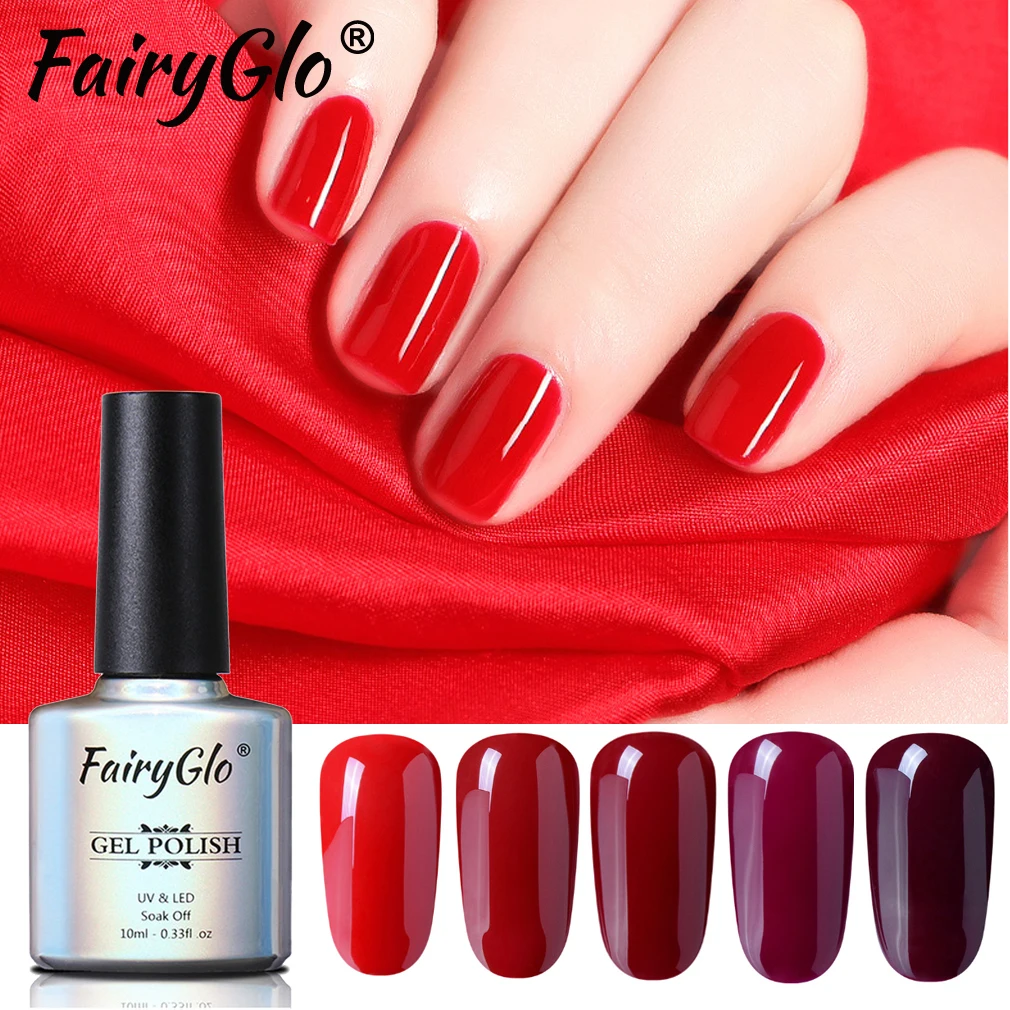 FairyGlo, 10 мл, серия винно-красного цвета, Гель-лак, УФ-лак для ногтей, чистый цвет, замачиваемый Гель-лак для ногтей, Полупостоянный Гель-лак для ногтей, эмаль