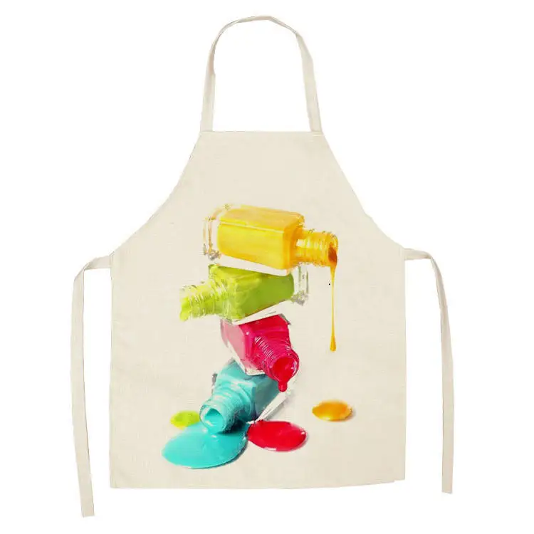 1Pcs Kitchen Apron Colorful Nail Polish women Printed Sleeveless Cotton Linen Aprons for Men Women Home Cleaning Tools WQTF05
