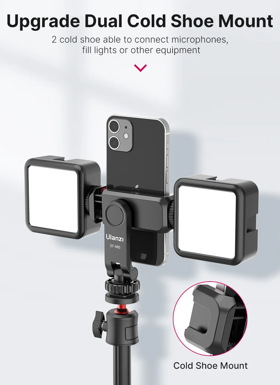 Ulanzi ST-06S 360°Rotatable Phone Mount Holder Tripod With Cold Shoe For Mic Light Phone Clip For iPhone 12 Pro max Smartphone