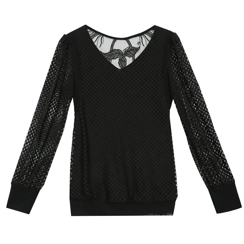 Vetement Femme Net yarn Clothes T-shirts female Punk Rock autumn tops women's lace tshirt tees Poleras Mujer 2021 t shirt black | Женская