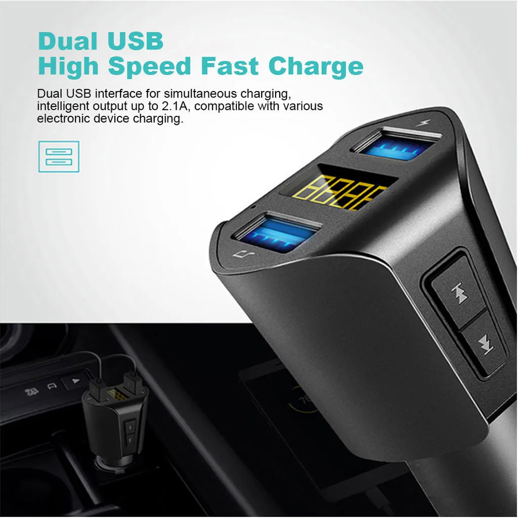 Car Lossless MP3 Player Modulator Wireless FM Transmitter Music BT Hands-Free Compatible with smart phones computers tablets