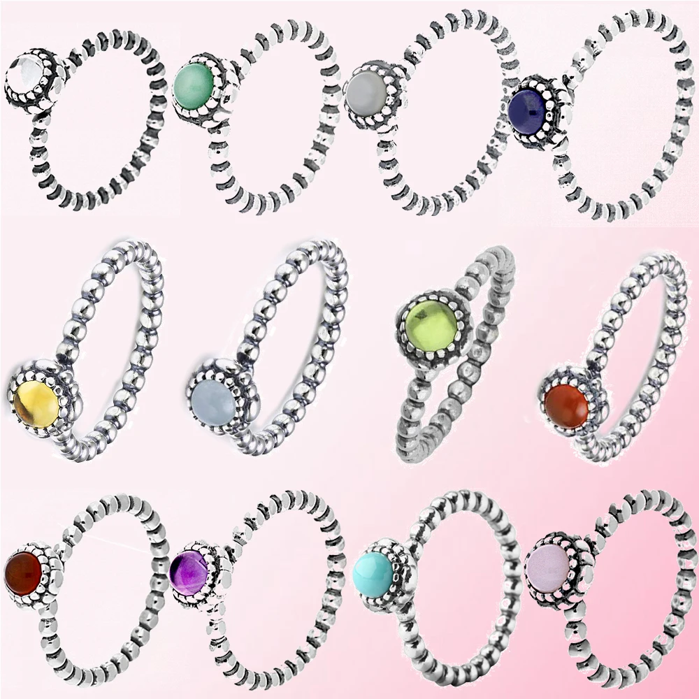 

2019 100% 925 Sterling Silver Classic Twelve Months Color Stone Women's Charm DIY Couple Birthstone Ring Free Shipping