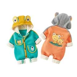 Barboteuse à col rabattu pour garçons et filles, vêtements d'hiver pour bébés, combinaison de neige en velours côtelé, doublure en fourrure, vêtements d'extérieur pour garçons 