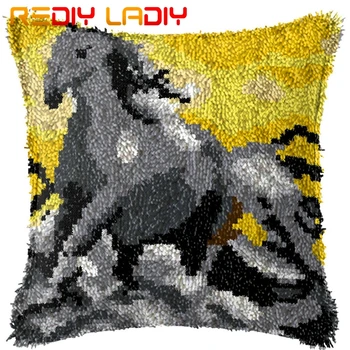

Latch Hook Cushion Running Horse Pillow Case Acrylic Yarn Pillow Pre-Printed Color Canvas Crochet Cushion Cover Hobby & Crafts