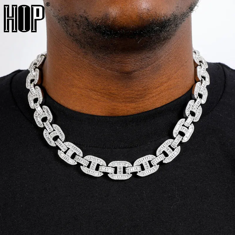 

Hip Hop 15MM Full Heavy Baguette Zircon Rock Brass Iced Out AAA+ Bling CZ Cubic Zirconia Necklace For Men Women Jewelry