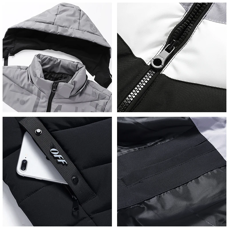 Men Winter Warm Windproof Parkas Patchwork Hooded Coat Autumn Outwear Classic Casual Parka Jacket