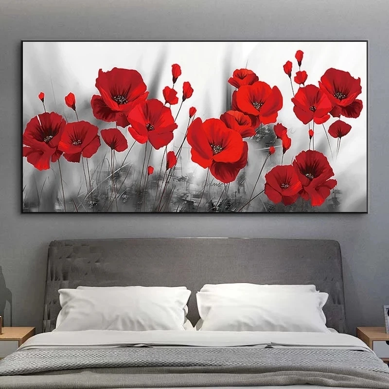 Modern Red Popppy Flower Canvas Painting Watercoloful Poster And Print Wall Art Pictures For Living Room Wall Decor Cuadros