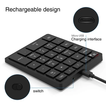 

Portable Led Smartphone PC Desktop Wireless Bluetooth Laptop 28 Key Numeric Keyboard Number Pad Multiple Shortcut Rechargeable