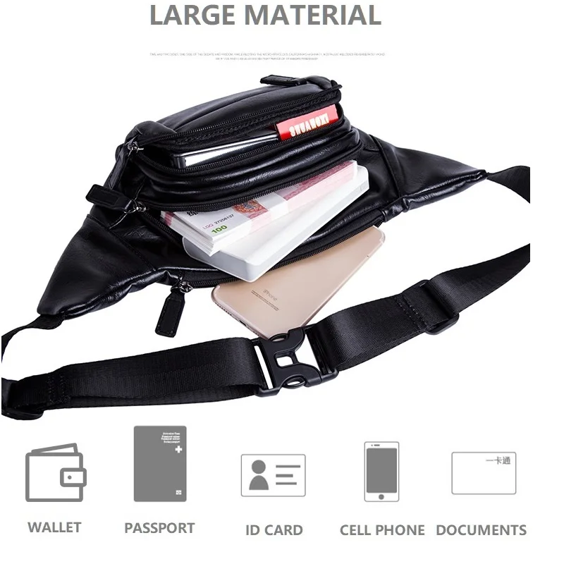 Wen PU Leather Waist Bag Large fanny pack Multifunctional Shoulder Bag chest bag Fashion Phone Belt Bag Vintage Purse Pouch