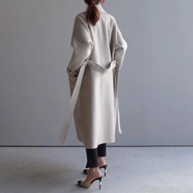 Manteau en laine Beige pour femme, pardessus en laine noir élégant et  surdimensionné, mode coréenne, hiver Camel, veste décontractée _ -  AliExpress Mobile