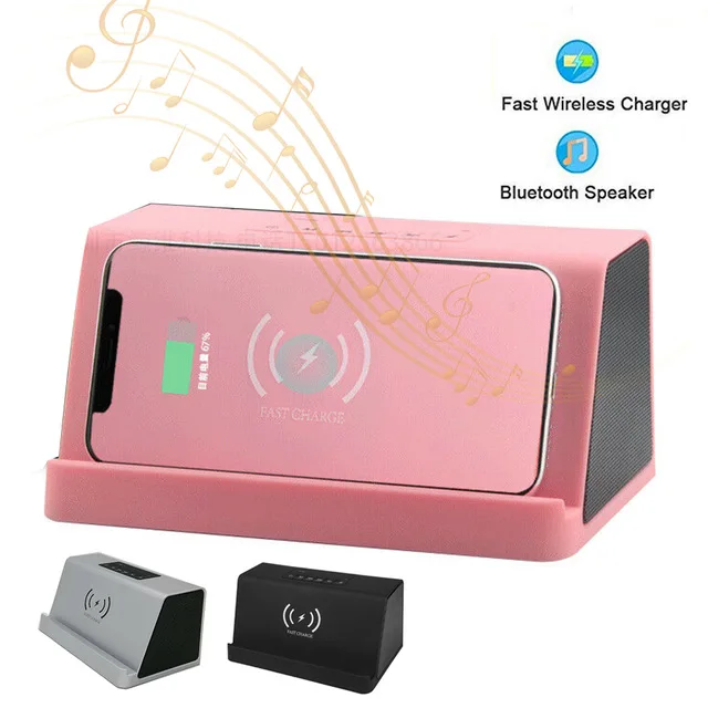 Pink Металлический беспроводной Bluetooth Динамик с Беспроводной Зарядное устройство Портативный Динамик с Мощность банк Поддержка громкой связи бас стерео сабвуфер - Цвет: Pink