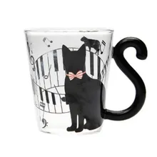 Милая стильная кошка с чашками термостойкая стеклянная чашка для домашнего завтрака, молочные Мультяшные очки 280 мл