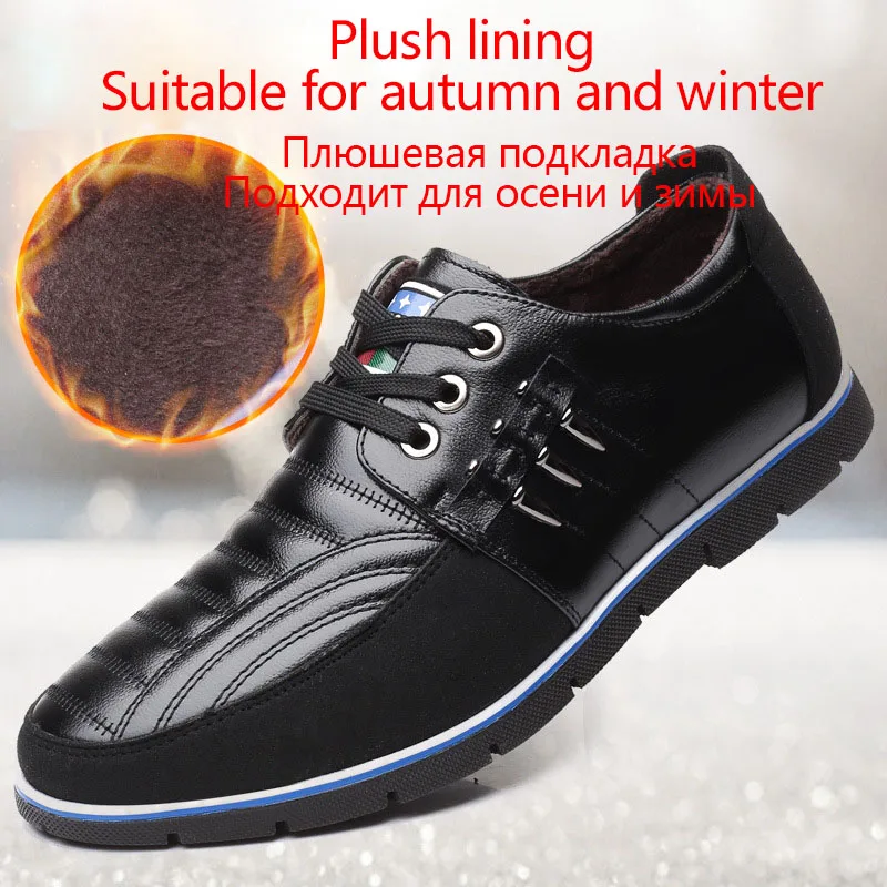 Black with fur UPUPER/мужская повседневная обувь из натуральной кожи; сезон осень-зима; модная кожаная обувь; мужские плоские лоферы; мокасины; цвет черный, синий, коричневый; Размеры 37-48 - Цвет: Black with fur