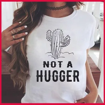 

Not A Hugger Letter Cactus Print T Shirt Women Short Sleeve O Neck Loose Tshirt 2020 Summer Women Tee Shirt Tops Camisetas Mujer
