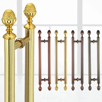 

1pair High grade glass door handle Wood/frame door gold long handles Retro classic carved texture store hotel gate hardware pull