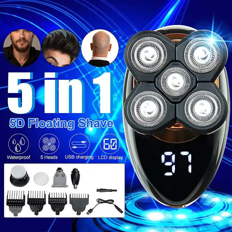 

SPZ 5 In 1 4D Electric Shaver USB Rechargeable IPX5 Ergonomic Design For Men Women Bald Head Polish Hair Clipper Trimmer