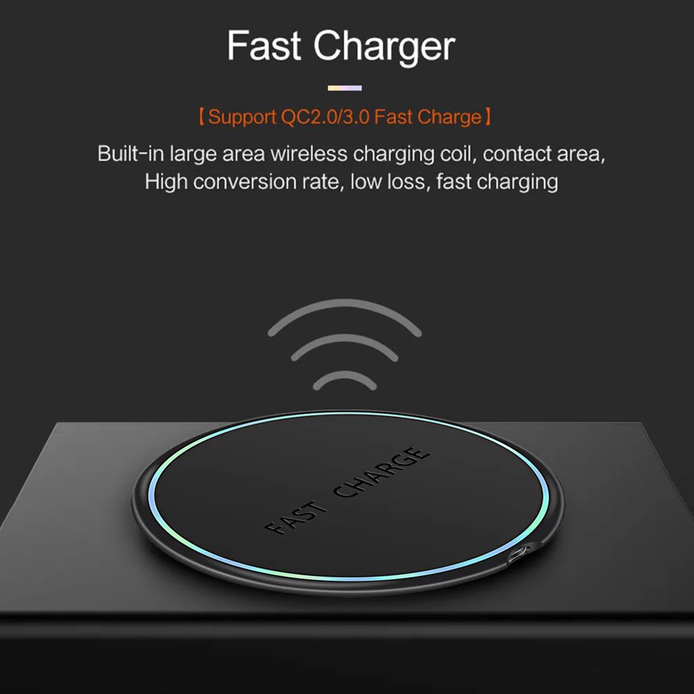 Baseuer 10 Вт дыхательный светильник быстрое Qi Беспроводное зарядное устройство для iPhone X XS Max XR 8 Plus samsung Quick Charge беспроводной зарядный коврик