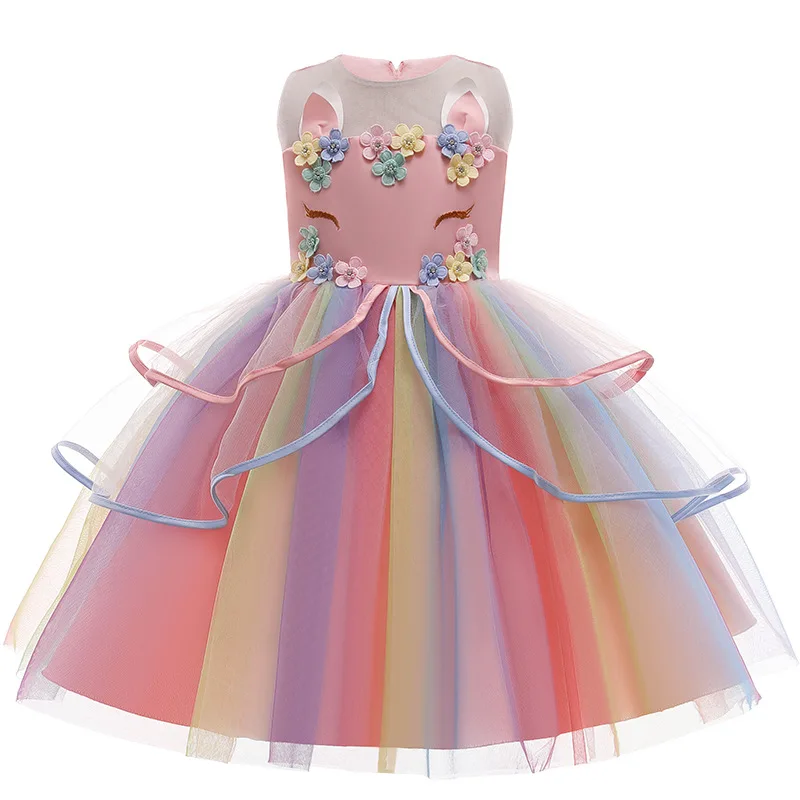 smocked baby dresses Baby Girls Unicorn Tutu Dress Pastel Rainbow Princess Girls Birthday Party Dress Children Kids Halloween Unicorn Perform Costume new model children's dress