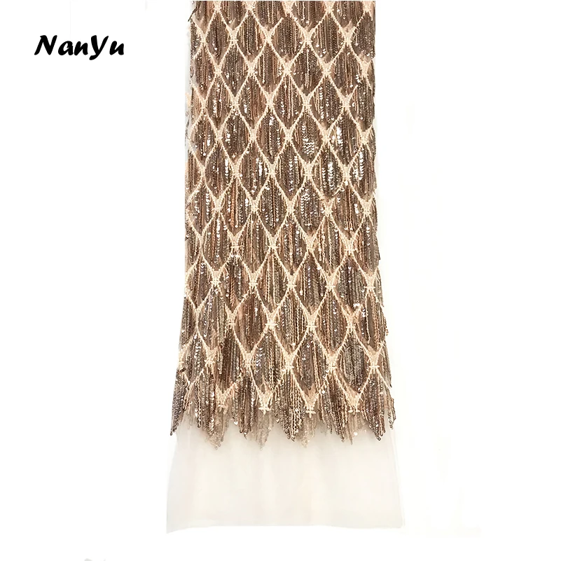 African Lace Sequin Fabric Peach Party Dress Making Embroidered Fringe | Дом и сад