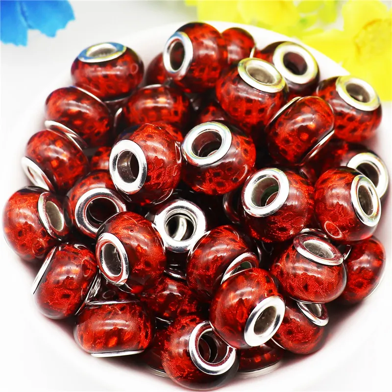 

New 10Pcs Round Loose Glitter Dot Large Hole Spacer Beads fit Pandora Bracelet Bangle Earrings Necklaces for DIY Jewelry Making