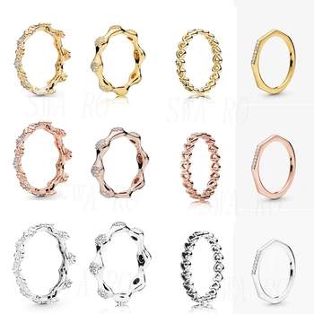 

High Quality Silver 925 Rose Gold, Floral Crown, Polygon, Heart Connected, Shine Modern Love Pods Ring Original Woman Jewelry