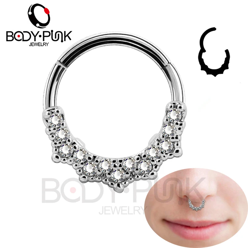 BODY PUNK 16G Cartilage Earrings Nose Septum Piercings Segment Clicker Daith Clear CZ Tragus Helix Stud Conch Body Jewelry Women