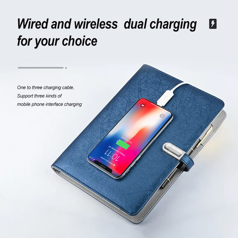 Business A5 Binder Wireless Charger Notepad Agenda Notebook Diary with Powerbank and USB Flash Drive