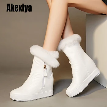 

Plus size short barrel pu leather Rabbit hair winter warm slope with increasing snow boots women short boots women's shoes k1004