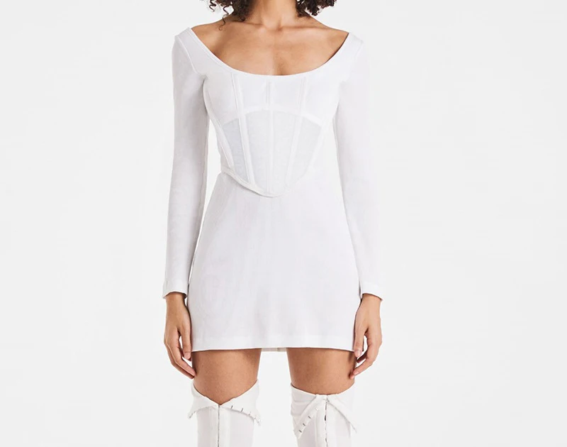 Women's Party Dress Sexy Long Sleeve Dress Fashion All-match White Tight Dress Fashion Corset Design Knitted Dress Mini elegance Women's Party Dress Sexy Long Sleeve Dress Fashion All-match White Tight Dress Fashion Corset Design Knitted Dress Mini elegance