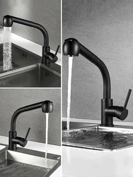 Black copper all kitchen faucet hot and cold expansion smoked pull type rotary xiancai basins sink sink tap home