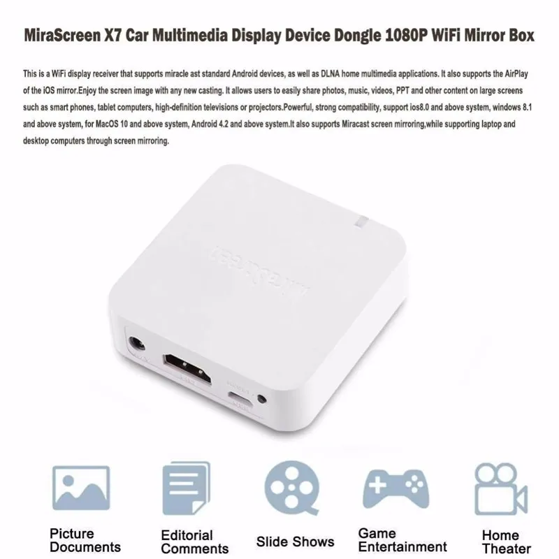 MiraScreen X7 Airplay донгл 1080P WiFi зеркало Автомобильный мультимедийный дисплей устройство автомобильные аксессуары для Android IOS DLNA