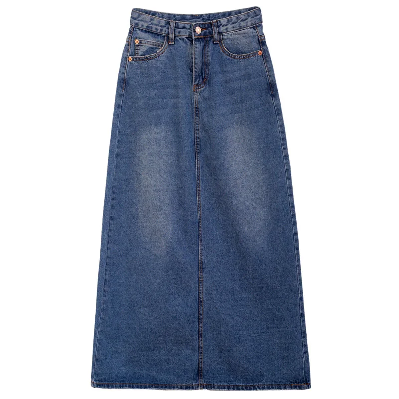 

Spring Summer Women Long Denim Skirt Korean Style Fashion High Waist A Line Skirt Ladies Casual Ankle Length Skirts Femme