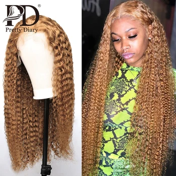 

Ombre Colored 13x4 Curly Lace Front Human Hair Wigs Pre plucked For Black Women Brazilian Blonde Frontal Wig Remy Hair Extension