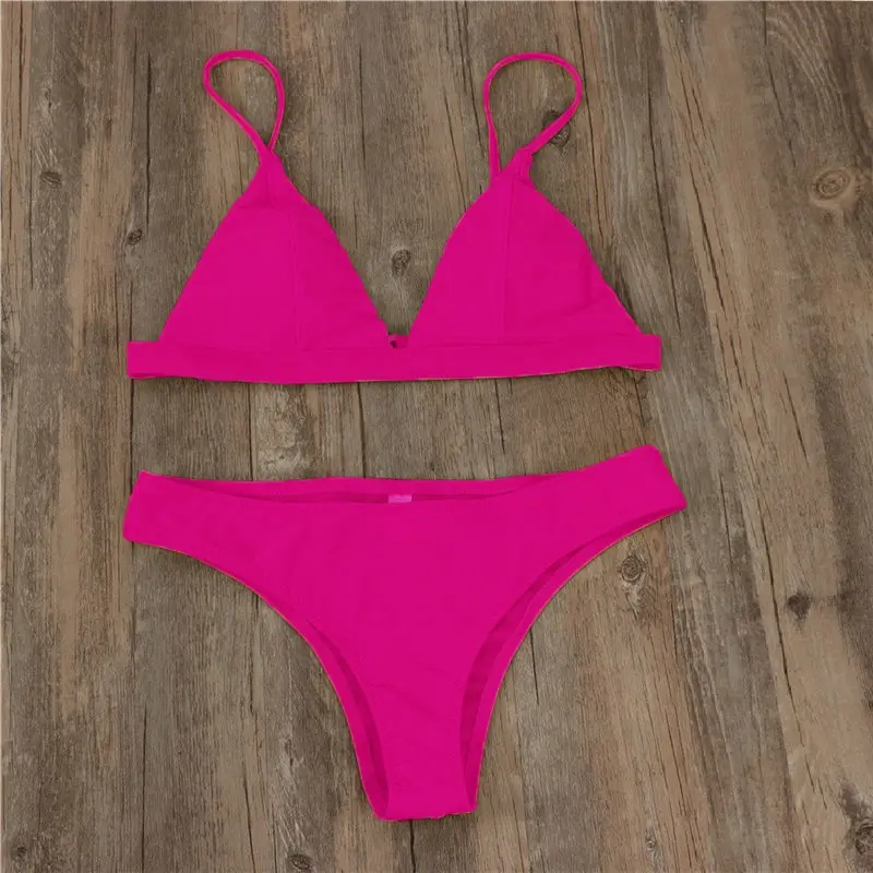 Сексуальный треугольный комплект бикини, женский Одноцветный купальный костюм, купальник, летняя пляжная одежда, женский красный купальник с низкой талией, Biquini-0.81