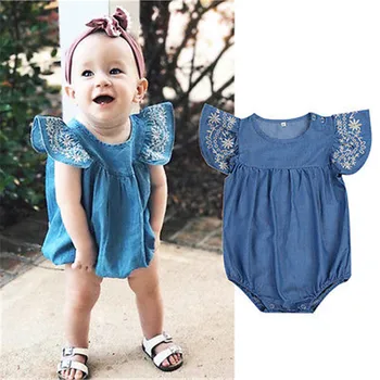 

Summer Denim Romper 2019 Newborn Baby Girl Romper Ruffled Sleeve Jumpsuit Playsuit Outfits Sunsuit Clothes Set