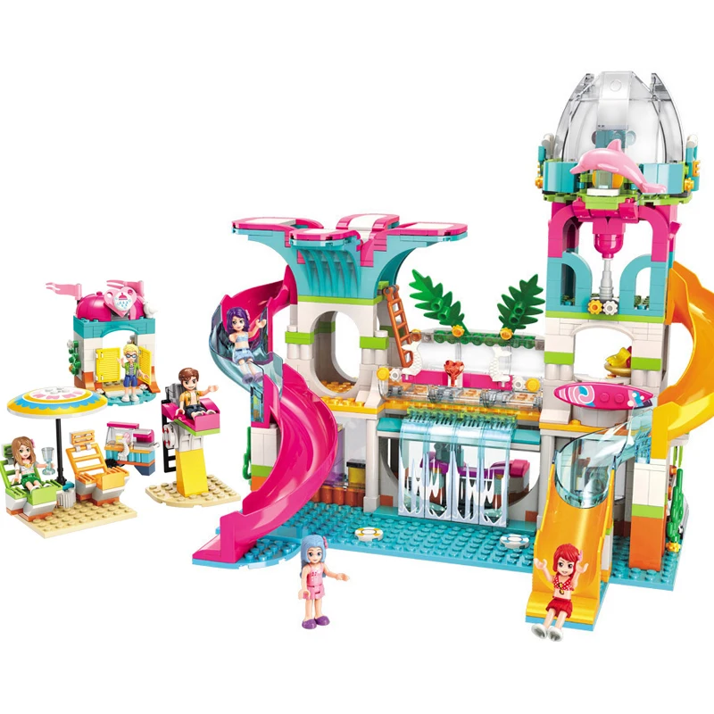 

Building Blocks Compatible Legoingly 828Pcs Friends Series City Girls Sunshine Water Paradise Sandy Beach Park With Figures Toys