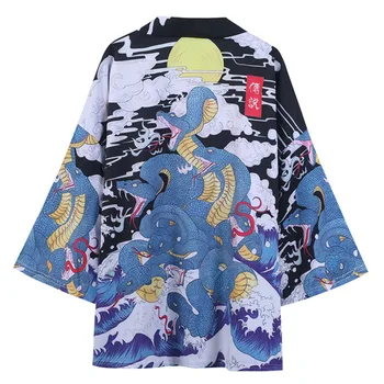 

#3678 Spring Summer Thin Casual Mens Kimono Cardigan Coat Vintage 3D Print Kimono Coat Three Quarter Sleeve Kimono Capes Unisex