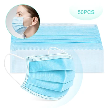 

50pcs Anti-Pollution 3 Laye Mask dust proof Masks Disposable Face Masks Elastic Ear Loop Disposable Dust Filter Cap Masks Cover