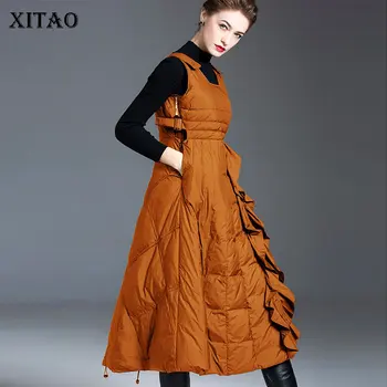 

XITAO Drawstring Waist Ruffles Solid Down Coat Women 2020 Winter Casual Fashion Style Temperament Sleeveless Down Coat ZY1288