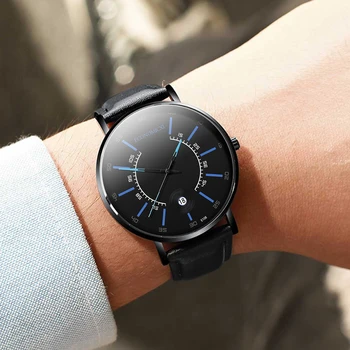 

Fashion Business Mens Watches Relogio Masculino Minimalist Ultra Thin Leather Strap Analog Quartz Watch Belt Date Clock Band