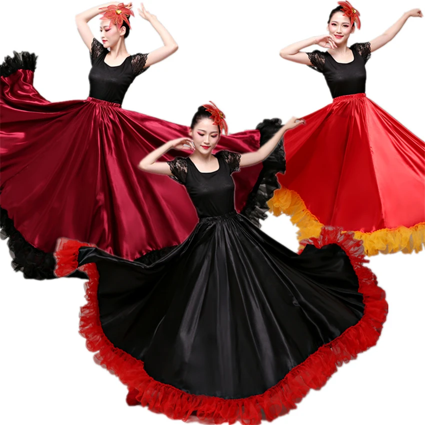 FlamencoSkirtsSpanishDressforWomenDanceCostumesGypsySwingSkirtChorusStage