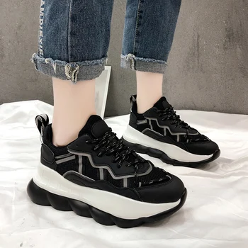 

2020 Spring New Women Chunky Sneakers Thick Sole Heighten Shoes Platform Sneakers Casual Dad Shoes