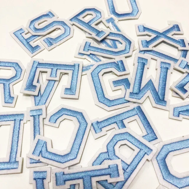 Baby Blue Embroidered 5cm Iron On Patch Letters — Patches R Us