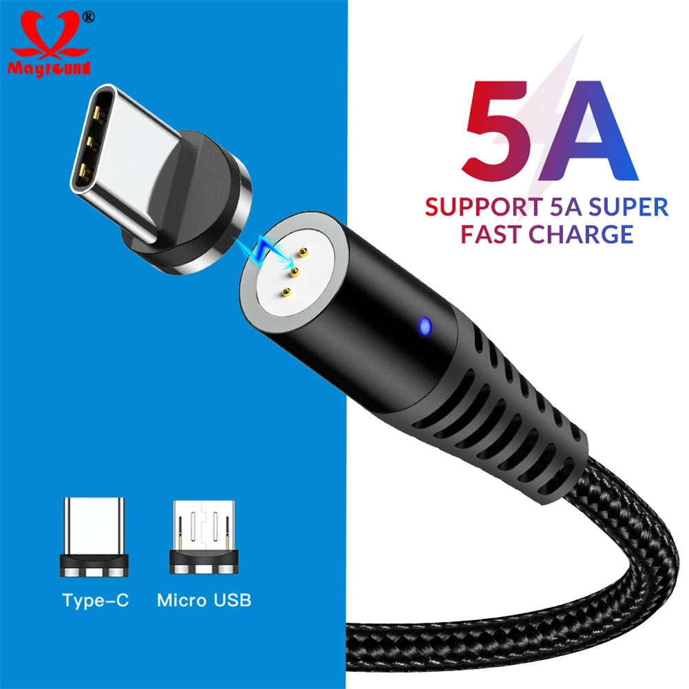 

For Samsung Note 9 360° 5A Fast Charging Magnetic Cable Magnetic Type-C Micro USB Fast Charging Cable For Huawei Mate 30 P30 Pro
