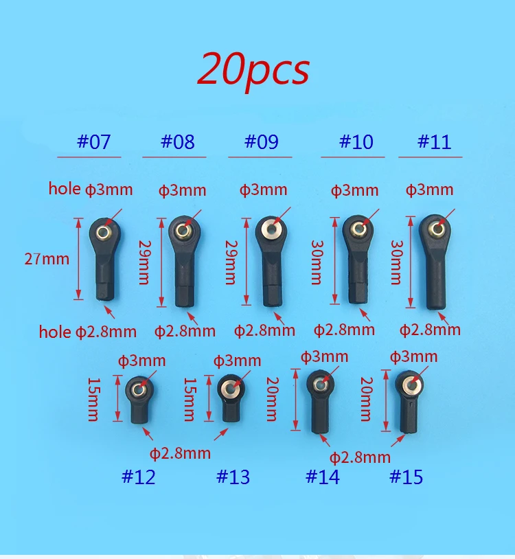 20Pcs M2/M3 Ball Joint 2/2.5/3mm Steering Rod Ball Ends Pull/Push ...