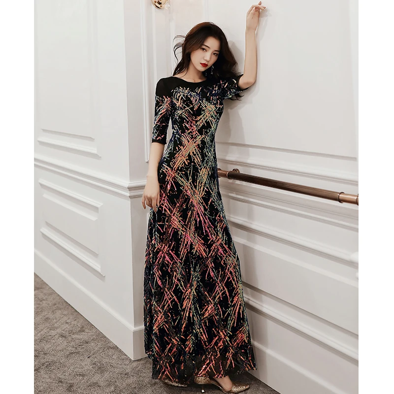 AE680 Robe De Soiree стиль о-образный вырез элегантные длинные вечерние платья Простые Вечерние платья с блестками