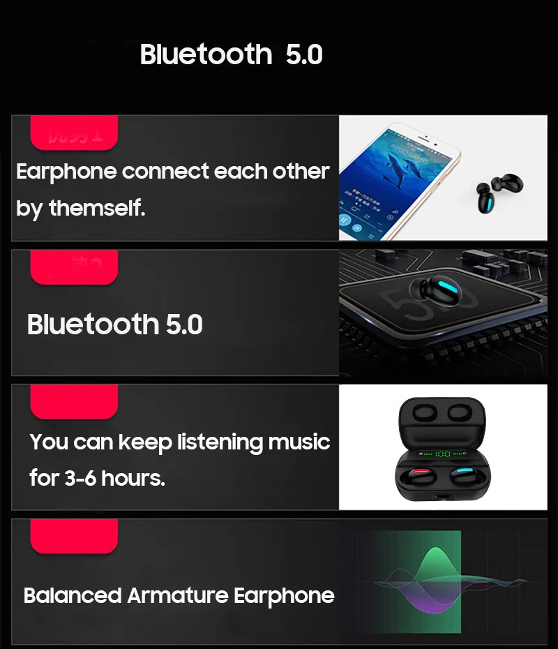 TWS Bluetooth 5,0, наушники, 3D стерео беспроводные наушники, IPX7, водонепроницаемые, спортивные, вкладыши, наушники, светодиодный, умный, внешний аккумулятор, зарядная коробка